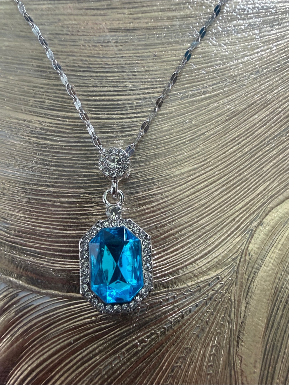 Sterling-Style Silver Necklace with Vibrant Blue Octagon Pendant